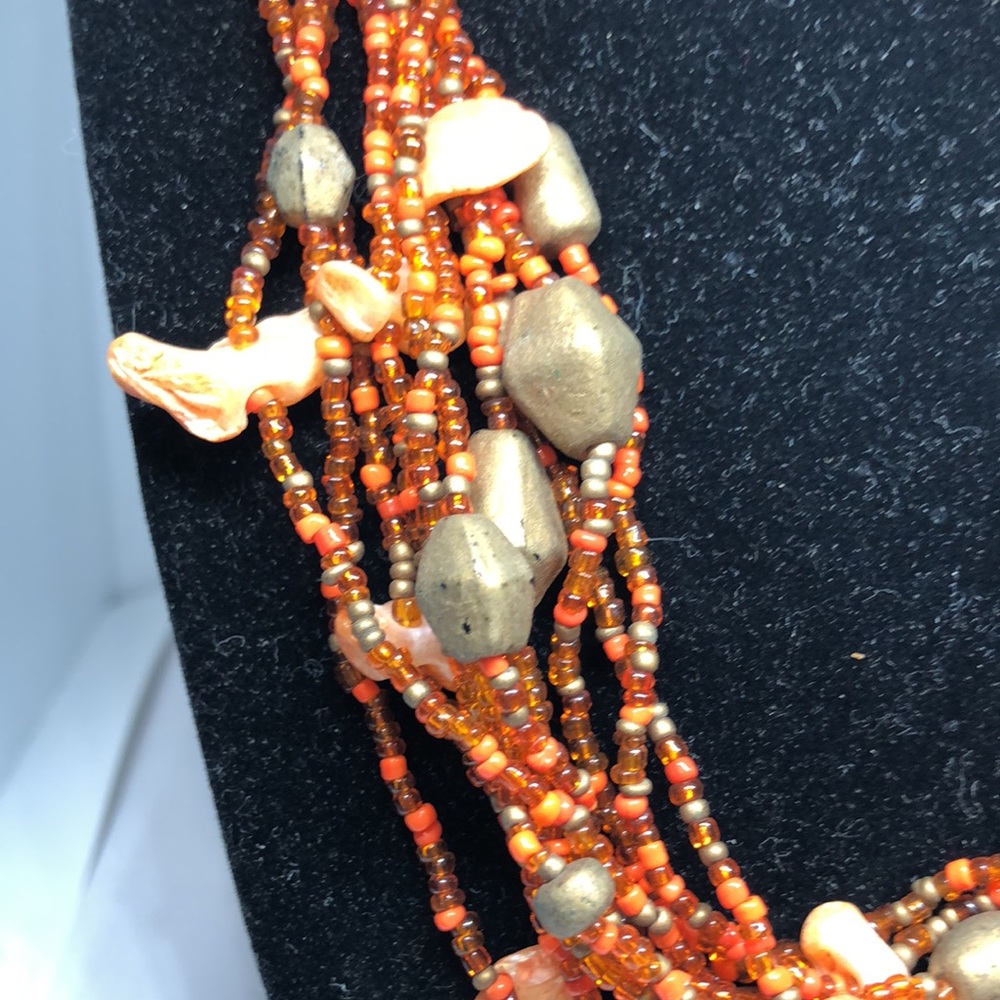 Orange Beaded And Shell Multi Strand Necklace - image 2